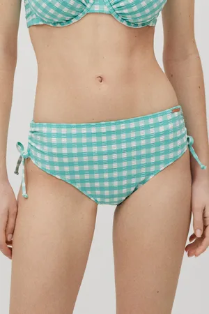 YSABEL MORA Slip bikini modellante midi a quadretti azzurro testurizzato