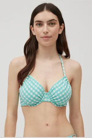 YSABEL MORA Top bikini riducente a quadretti con coppa C texture celeste