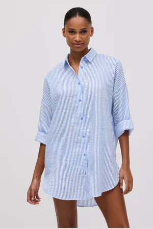 YSABEL MORA Maglia extra lunga a righe blu con texture