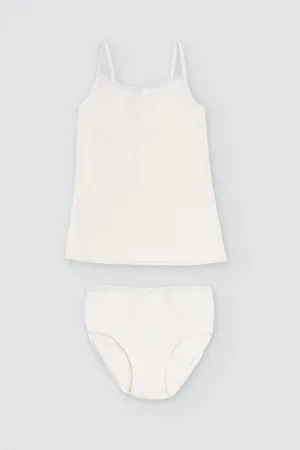 YSABEL MORA Completo maglietta traforata e slip da bambina color
