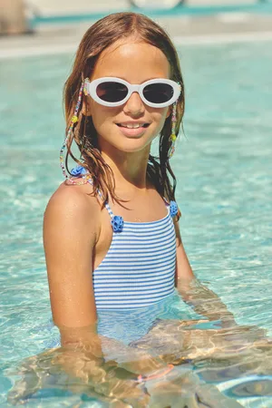 YSABEL MORA Costume da bagno da bambina con stampa e texture a righe
