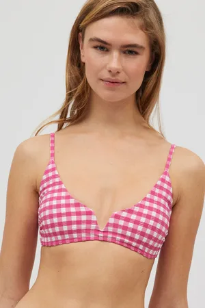 YSABEL MORA Top bikini a triangolo vichy con texture