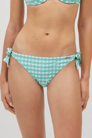YSABEL MORA Slip bikini annodato a quadretti con texture azzurra