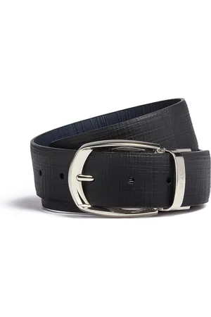 Ermenegildo Zegna Cintura Reversibile in Pelle Nera e Blu Navy
