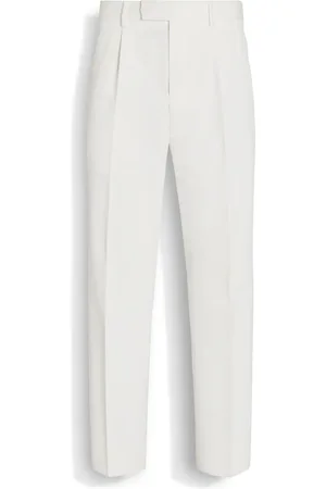 Ermenegildo Zegna Pantaloni in Cotone e Lana Bianchi