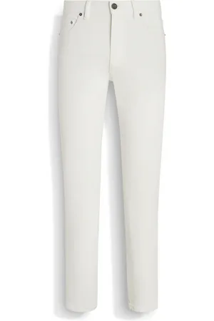Ermenegildo Zegna Jeans Roccia in Cotone Elasticizzato Rinse Wash Bianchi