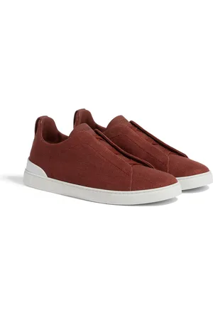 Ermenegildo Zegna Sneaker Triple Stitch in Cotone Lino e Pelle Rosse