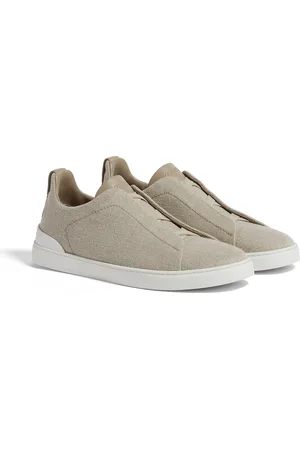 Ermenegildo Zegna Sneaker Triple Stitch in Cotone Lino e Pelle