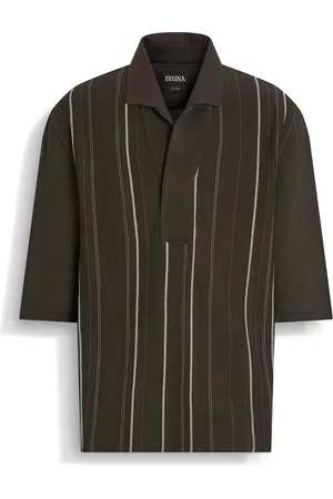 Ermenegildo Zegna Polo in Seta Marrone Scuro Beige Chiaro e Verde