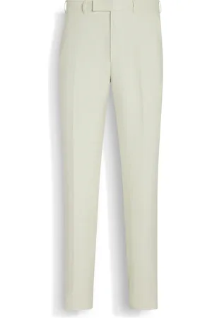 Ermenegildo Zegna Pantaloni in Lana Seta e Lino Crossover Beige Chiaro e Tortora Chiaro