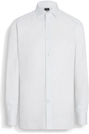 Ermenegildo Zegna Camicia in Cotone Centoventimila a Righe Strutturate Bianca e Grigio Chiaro