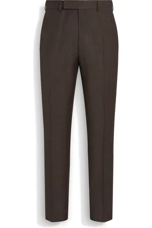 Ermenegildo Zegna Pantaloni in Lana Seta e Lino Crossover Marrone e Marrone Scuro