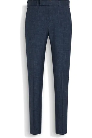 Ermenegildo Zegna Pantaloni in Lana Seta e Lino Crossover Blu e Blu Scuro