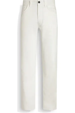 Ermenegildo Zegna Jeans Roccia in Cotone e Lino Elasticizzato Bianchi