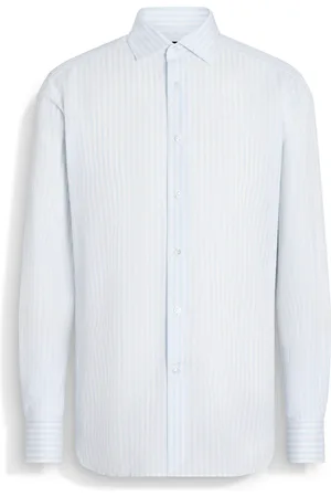 Ermenegildo Zegna Camicia in Cotone e Lino Centoventimila a Righe Spesse Bianca e Celeste