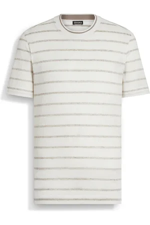 Ermenegildo Zegna T-shirt in Lino Bianca e Tortora Chiaro