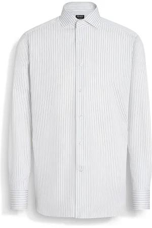 Ermenegildo Zegna Camicia in Cotone Centoventimila a Righe Strutturate Bianca e Blu Navy