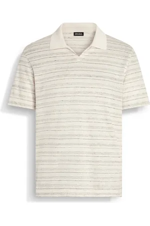 Ermenegildo Zegna Polo in Blend di Lino e Seta Bianca e Tortora Scuro