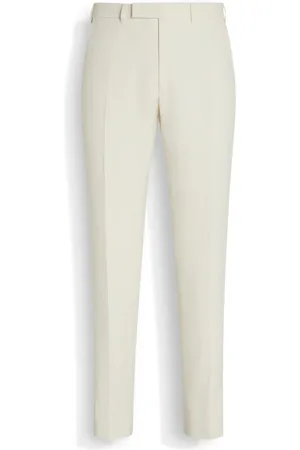 Ermenegildo Zegna Pantaloni in Oasi Lino Blue Flower Bianchi