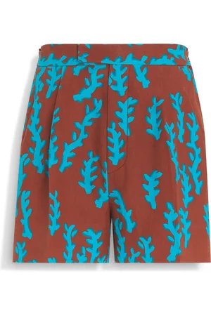 Ermenegildo Zegna Short in Oasi Lino Rosso Mattone e Blu Teal Acceso